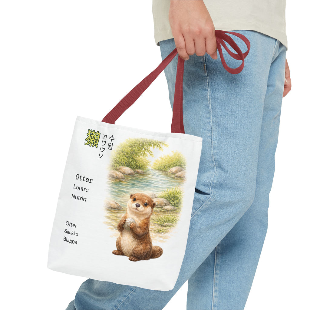 Otter Illustration Tote Bag — Cute River Otter Illustration with Multilingual Names