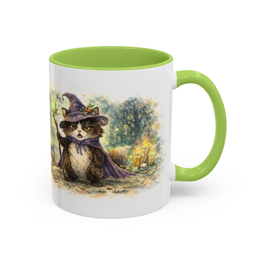 Witch Cat Coffee Mug - Cute Black Cat Wizard Illustration (11/15oz)