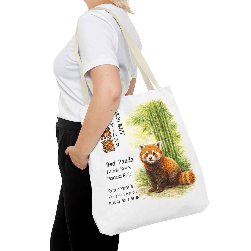 Red Panda Illustration Tote Bag — Botanical Bamboo Animal Print Tote