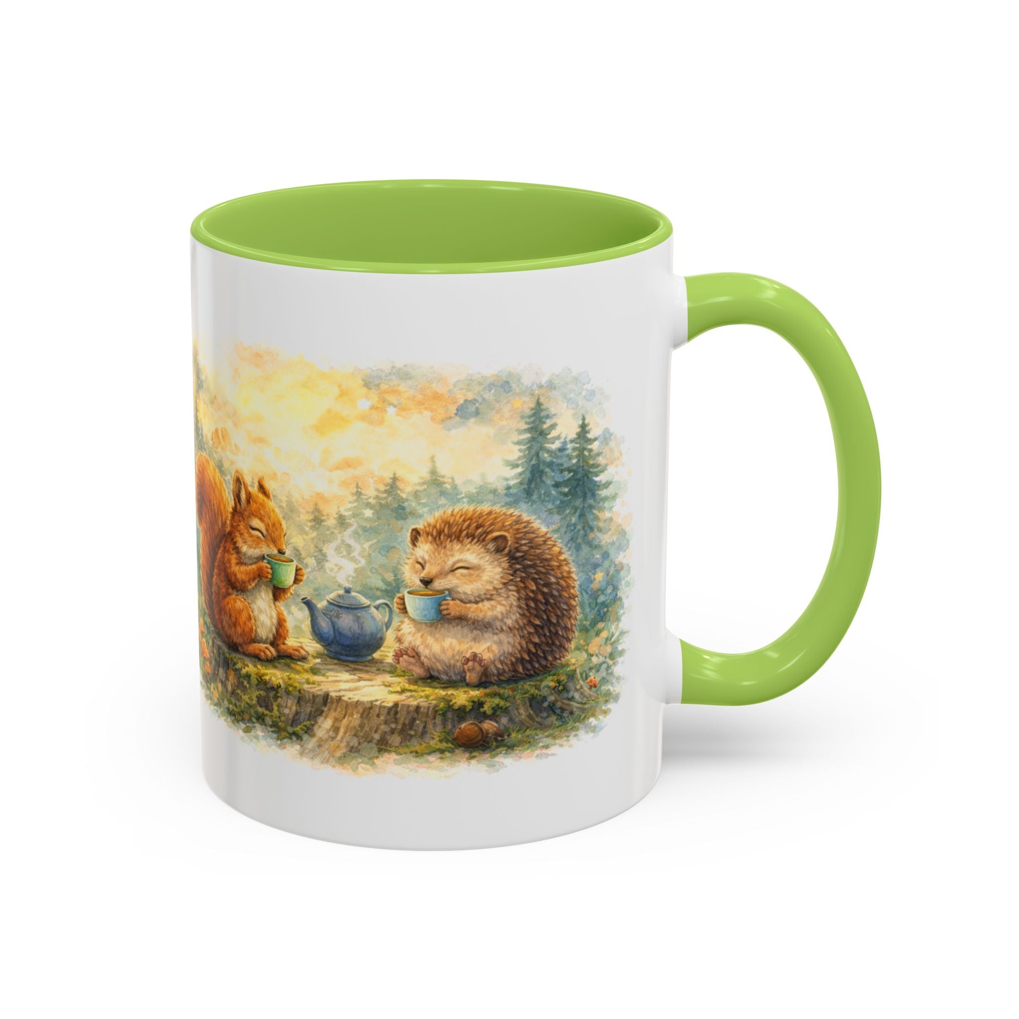 Woodland Tea Party Coffee Mug – Squirrel & Hedgehog Cute Animal Accent Mug (11/15oz)