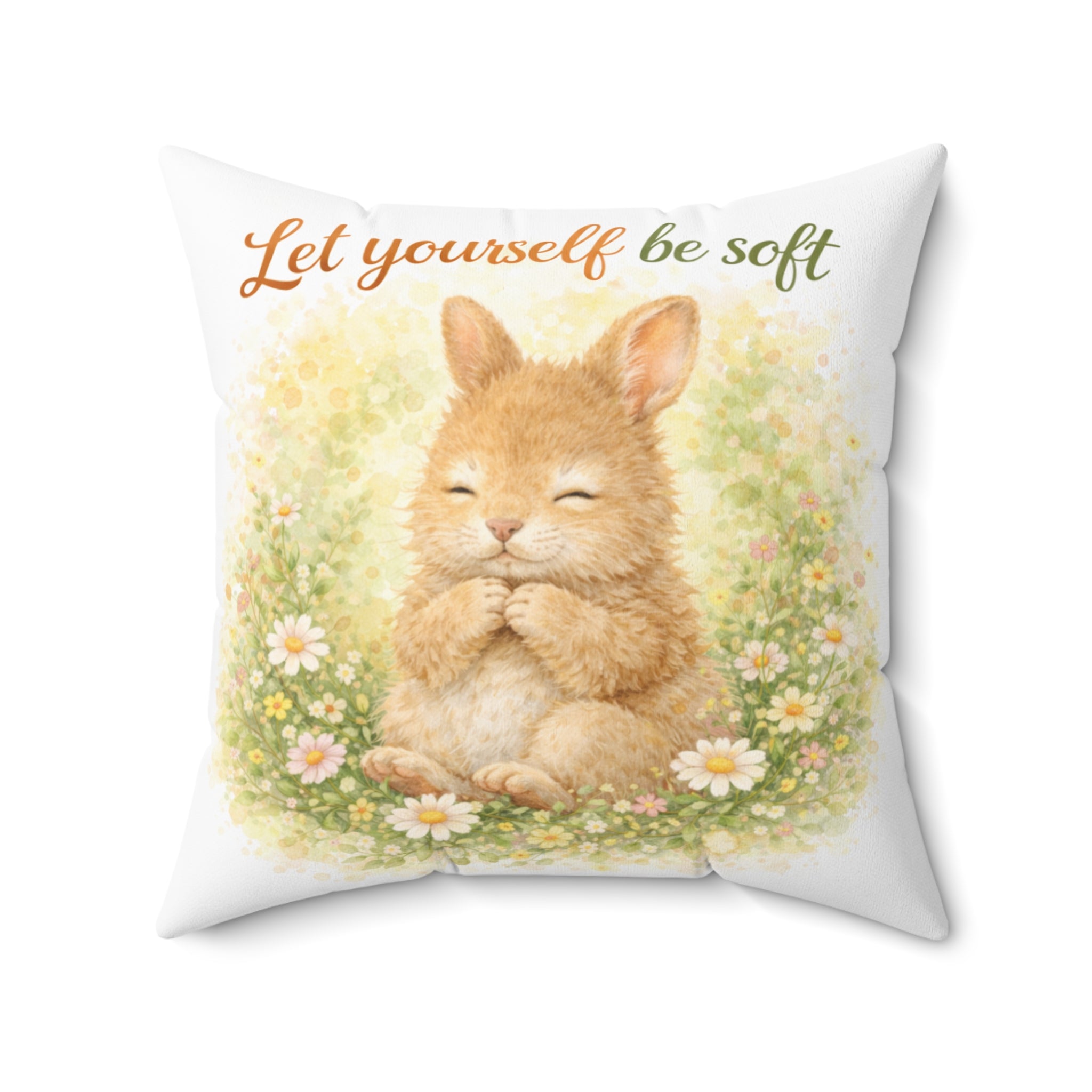 Let Yourself Be Soft Bunny Throw Pillow — Cute Floral Decorative Cushion