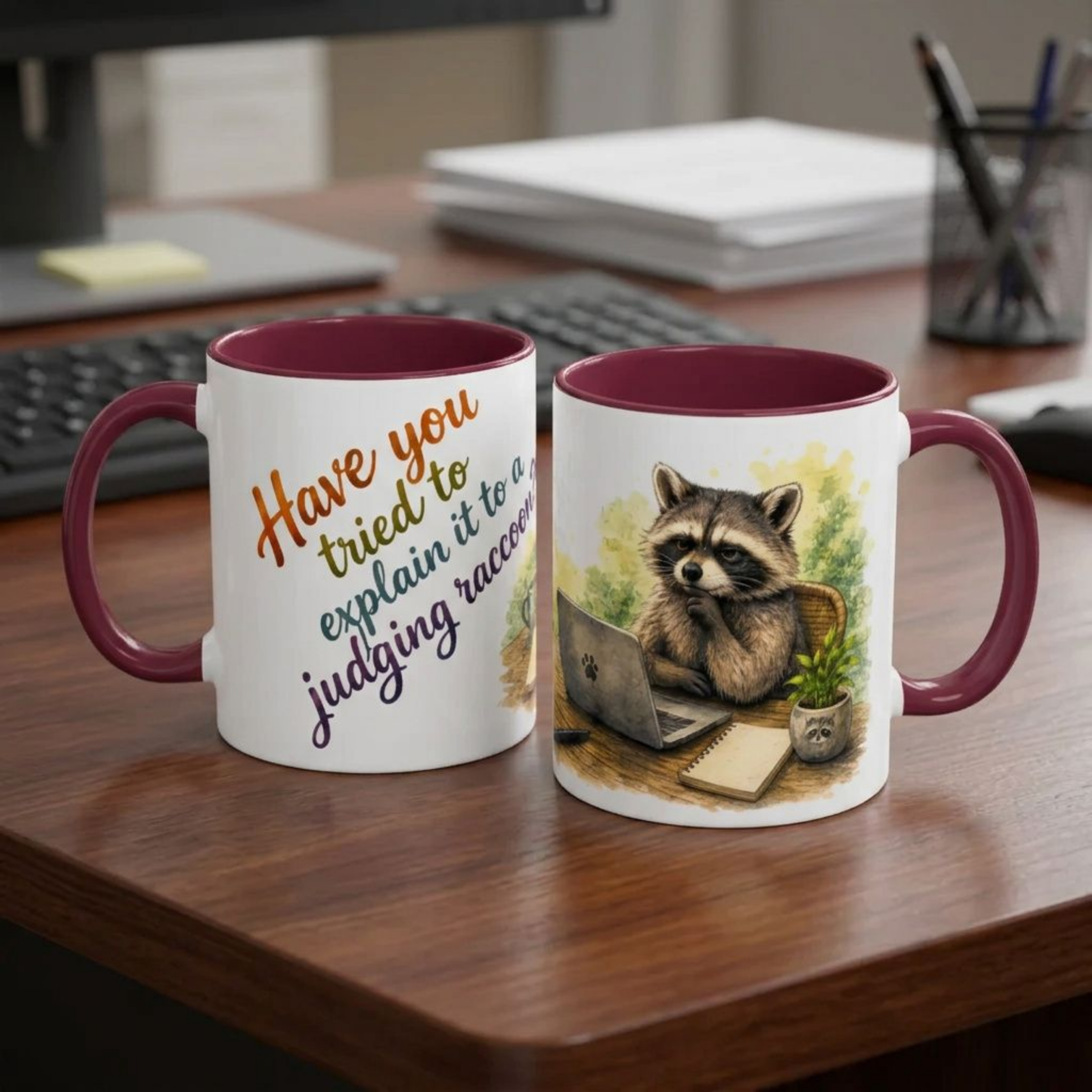 Raccoon Coffee Mug – Cute Raccoon at Laptop 11oz/15oz